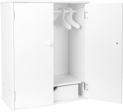 Kleine Fußholz -Puppengarderobe mit Kleiderbügeln, 3dlg.