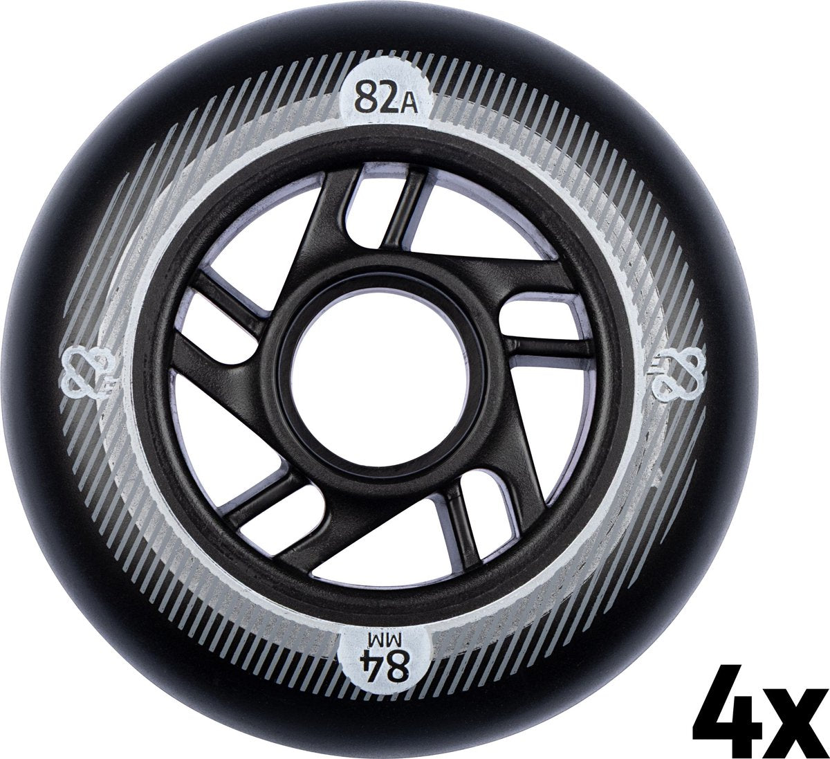 Nijdam Inline-Skate-Rollen-Set – 84 x 24 mm – 4 Stück – schwarz schwarz