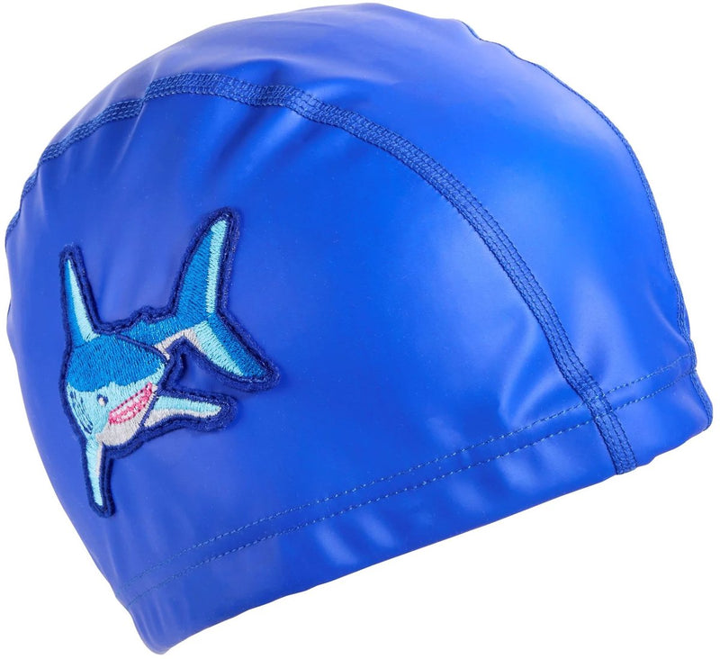 Bling2o Badekappe Kinder - Hai - dehnbar - Schwimmen - in transparenter Tasche - Blau