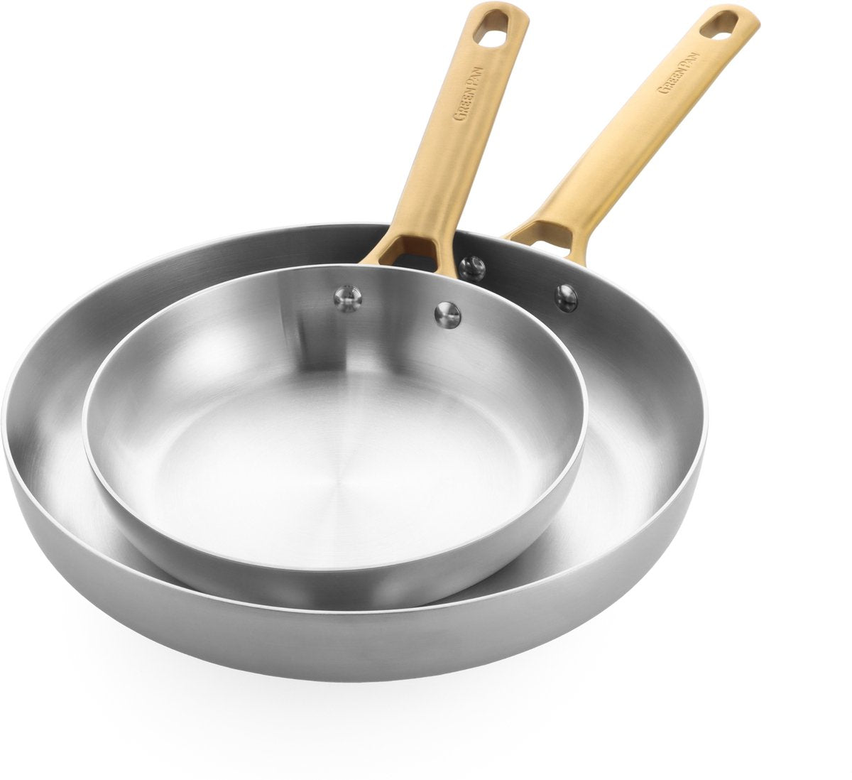 Greenpan Padova Bratpfannenset 2-teilig – 20 x 28 cm – ohne PFAS-freie Antihaftbeschichtung – Induktionspfannenset – Pfannenset aus Edelstahl – ofenfest bis 220 °C – Griffe aus Edelstahl – silberfarben