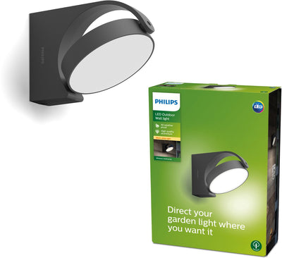 Philips LED-Wandleuchte Mimosa für den Außenbereich – Anthrazit – warmweißes Licht – 7 W