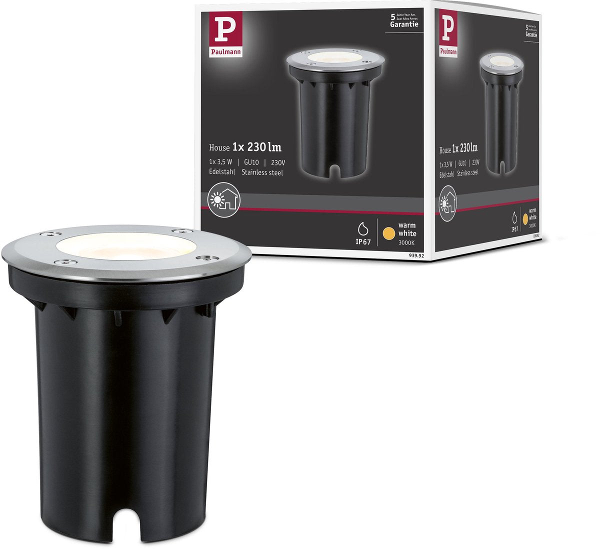 Paulmann LED Bodeneinbauleuchte IP67 rund 108 mm 3000K 3,5W 230lm 230V Edelstahl Metall