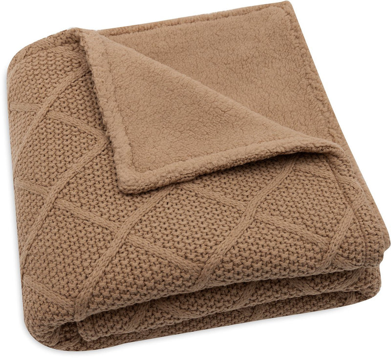 Jollein – Kinderbettdecke 75 x 100 cm – Kinderbettdecke, Wiegendecke, Babydecke – kariertes Keks-Teddy-Fleece