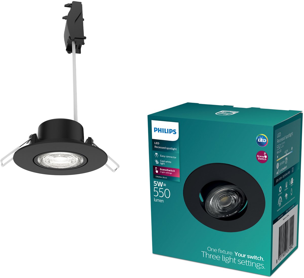 Philips LED Philips Cilantro Einbaustrahler – Szenenschalter-Lichttechnologie – 5 W – kaltweißes Licht: 4000 K – Schwarz