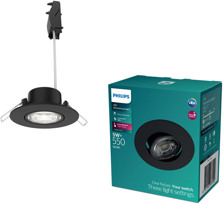 Philips LED Philips Cilantro Einbaustrahler – Szenenschalter-Lichttechnologie – 5 W – kaltweißes Licht: 4000 K – Schwarz