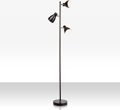 B.k.licht – Industrie-Stehleuchte – schwarz-goldene Stehleuchte – drehbarer Stab – mit E27-Fassung – H.: 166 cm