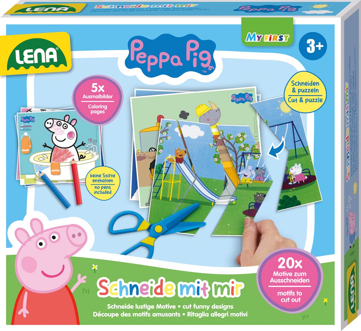 Lena Peppa Pig lernt, Lernspielkarton zu schneiden.