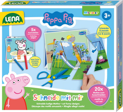 Lena Peppa Pig lernt, Lernspielkarton zu schneiden.