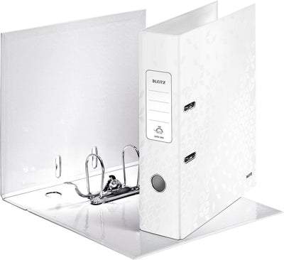 Ordner Leitz 10050001 Karton 80g m2 A4 Breite 8cm Perlweiß Griffloch Rückenschild