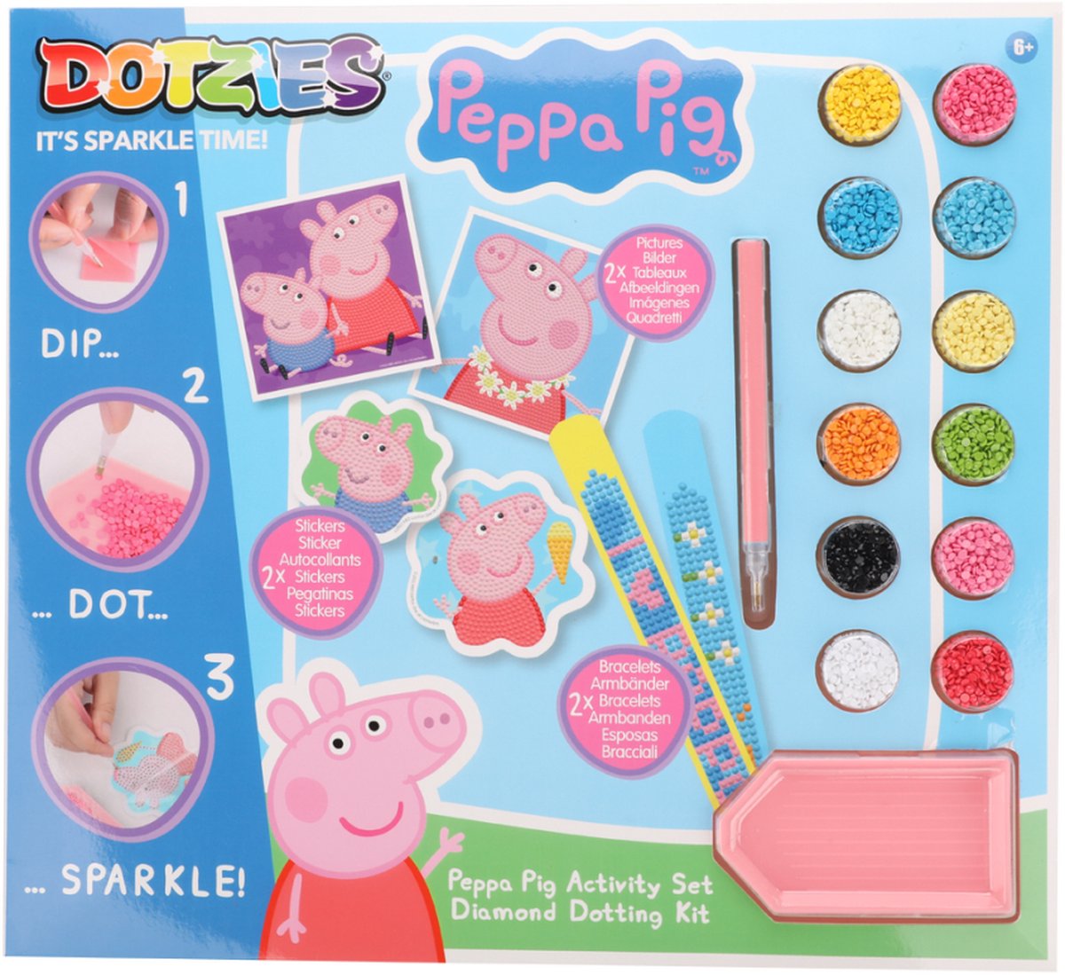 Diamond dotz® Diamond Dotz - Peppa Pig Dotzies® - Diamond Painting - 6 Motive: 2 Bilder 15 x 15 cm, 2 Armbänder, 2 Sticker Sticker