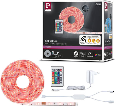 Paulmann einfacher LED-Streifen 5 Meter Smart Home ZigBee 3.0 RGB – Plug-Play-Set – 20 W – 90 lm m – 30 LEDs m – beschichtet – für den Innenbereich