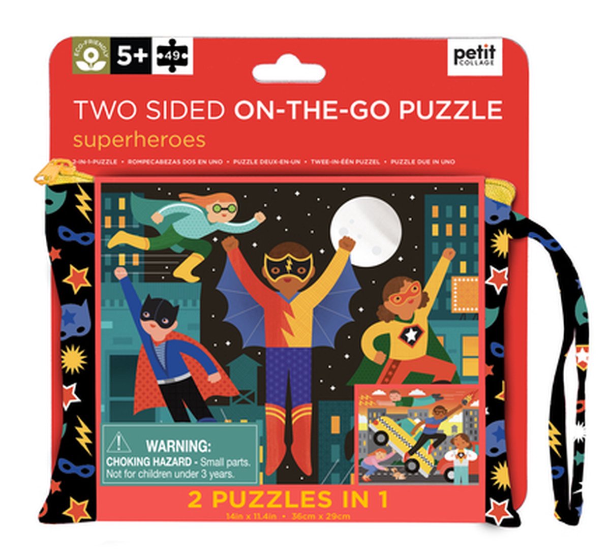 Kleines Collage-Puzzle Superhelden – doppelseitiger Karton – Reisespiel.