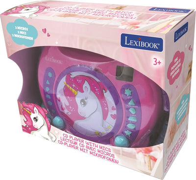 Lexibook Unicorn tragbarer CD-Player mit 2 Mitsingmikrofonen