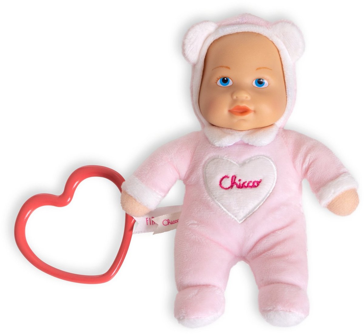 Chicco meine Doudou-Puppe – meine kleine Puppe – weiche Kuschelpuppe mit herzförmigem Beißring – rosa (0 Monate+)