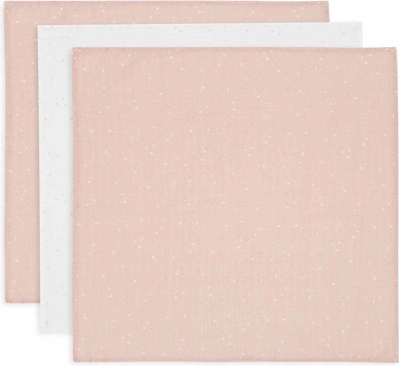 Jollein – hydrophiles Tuch klein 70 x 70 cm – Spucktücher – weiche Baumwolle – 3 Stück – funkelnde Wildrose