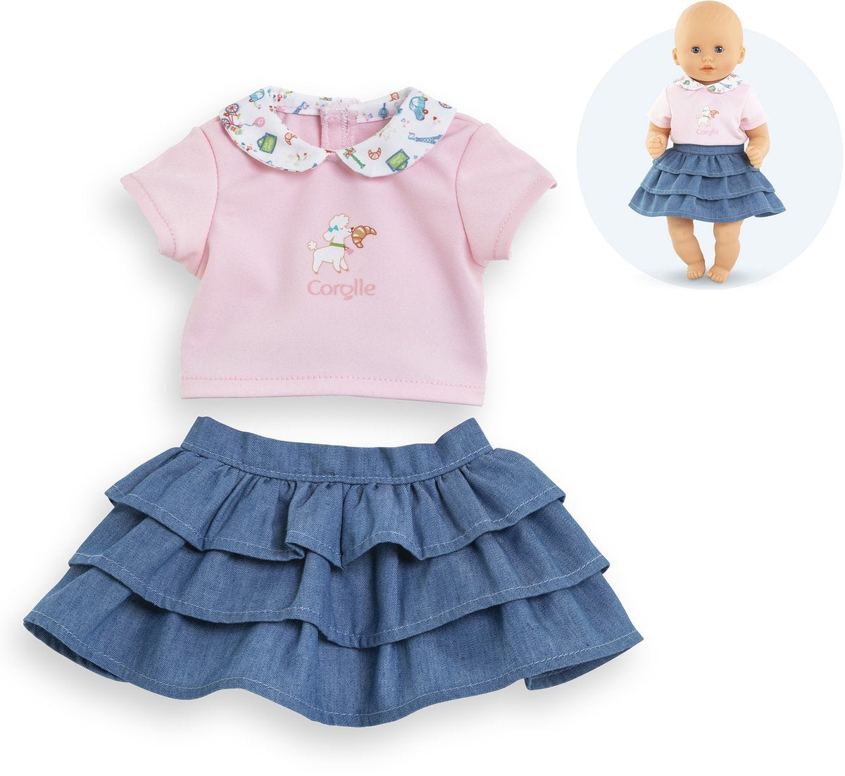Corolle-Rock mit Rüschen und T-Shirt für Babypuppen, 30 cm.