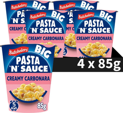 Batchelors Big Pasta 'n' Sauce Creamy Carbonara - Fertiggericht im Becher - 4 Stück - schnell fertig
