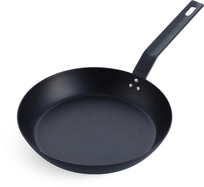 BK-Grillpfanne aus massivem Stahl, 26 cm – Stahlblech – Kohlenstoffstahl – Griff aus Gusseisen – ofengeeignet bis 230 °C – Grill – Handwäsche – Grillset