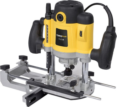 Powerplus powx093 Router – 1500 W – max. Tiefe: 50mm - variable Geschwindigkeit - inkl. Aufbewahrungskoffer, Parallelanschlag, Vakuumanschluss, 12-teiliges Fräserset und 7 Zubehörteile