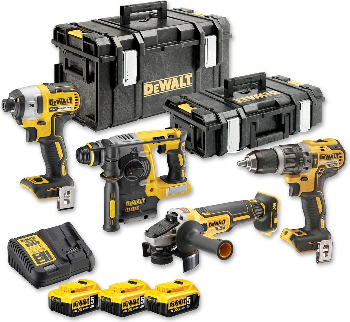 Dewalt 18 V XR-Serie – Kombi-Set – DCD796 + DCF887 + DCH273 + DCG405 – 5,0 Ah-Batterien