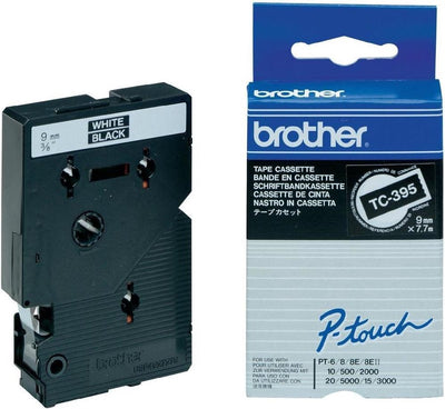 Brother p-touch tc-395 weiß auf schwarz 9 mm