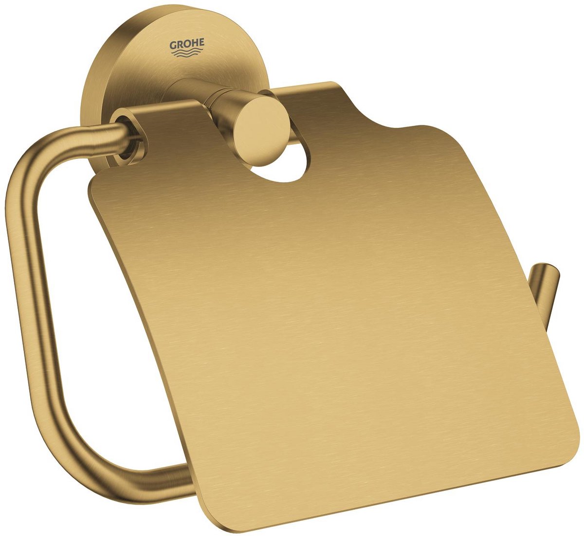 Grohe Start Toilettenpapierhalter mit Deckel – Schrauben oder Kleben – Metall – gebürsteter cooler Sonnenaufgang
