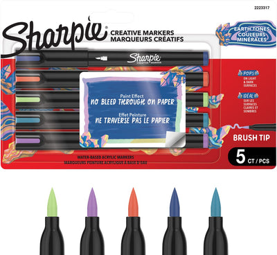 Sharpie kreative Marker-Acryl-Farbstifte | wasserbasierte Farbmarker | Nicht kontinuierliche Tinte schreibt auf den meisten Oberflächen | Pinselspitze | Bastel- und Künstlerbedarf | warme Töne | 5 Stück