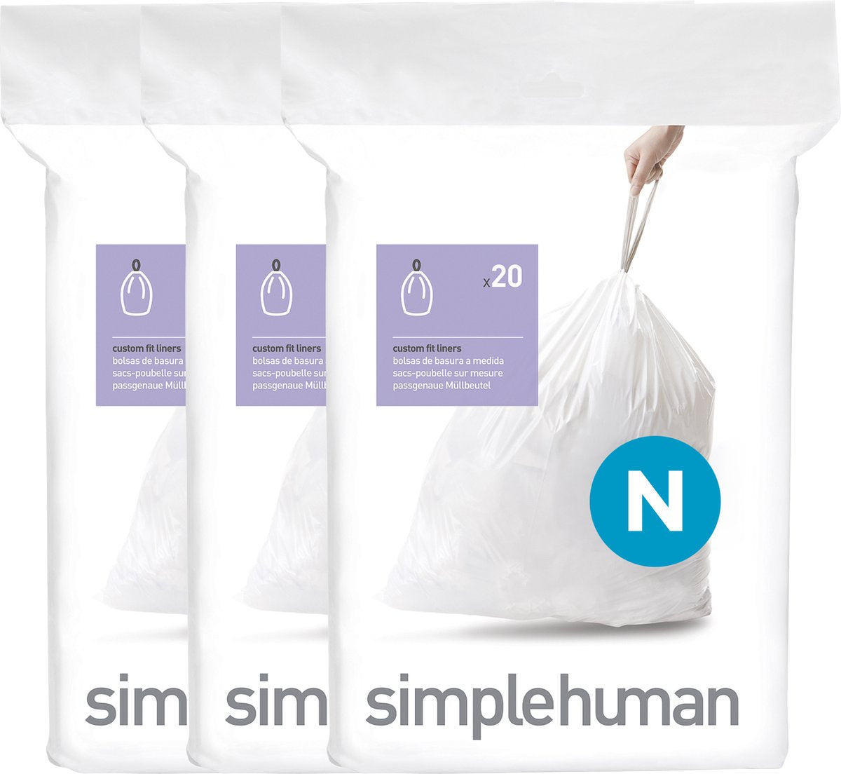 Simplehuman Code N Abfallbeutel – 45 Liter – 60 Stück – mit Kordelzug – weiß
