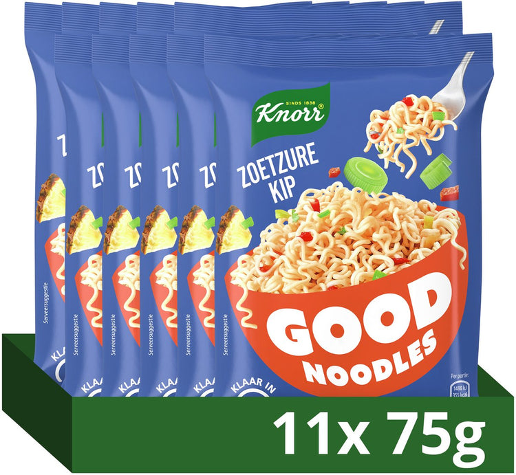 Knorr gute Nudeln - Hähnchen süß-sauer - ohne künstliche Farb- und Konservierungsstoffe - 11 x 75 g