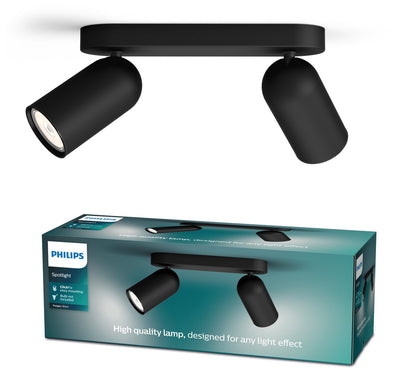 Philips LED Philips Pongee Aufbaustrahler – 2-flammig – Schwarz