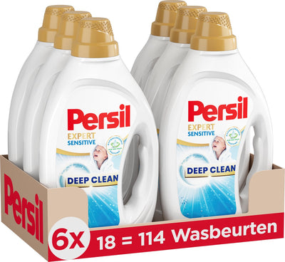 Persil Sensitive Gel – Flüssigwaschmittel – alle Wäschefarben – allergikerfreundlich – hypoallergenes Parfüm – Vorteilspack – 6x 18 Wäschen