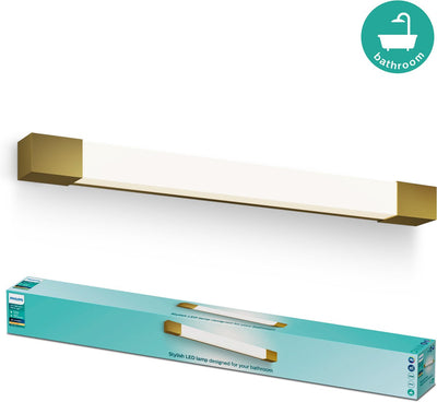 Philips LED Philips Rover Spiegelbeleuchtung – spritzwassergeschützt IP44 – 10 W – warmweißes Licht – Badezimmerlampe – rechteckig – messingfarben