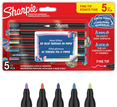 Sharpie kreative Marker-Acryl-Farbstifte | Erdtöne | wasserbasierte Farbmarker | feiner Punkt | Bastel- und Künstlerbedarf | verschiedene Farben | 5 Stück