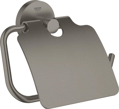 Grohe Essentials Toilettenpapierhalter – mit Deckel – Hartgraphit gebürstet (Anthrazit matt) – 40367al1