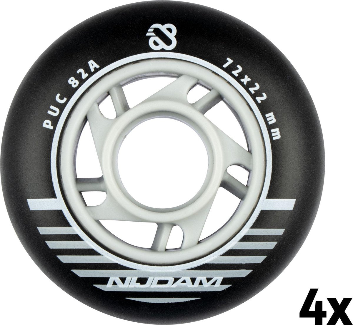 Nijdam Inline-Skate-Rollen-Set – 72 x 24 mm – 4 Stück – schwarz schwarz