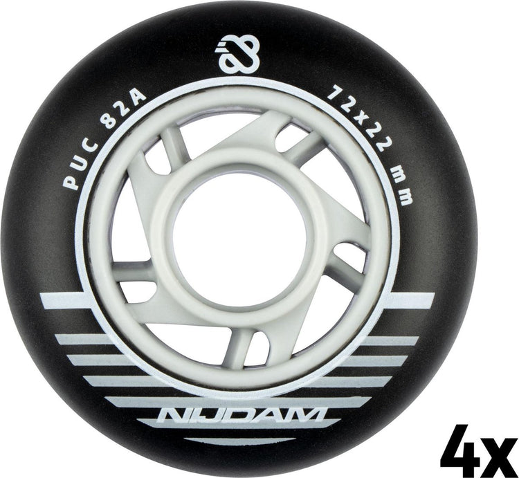 Nijdam Inline-Skate-Rollen-Set – 72 x 24 mm – 4 Stück – schwarz schwarz