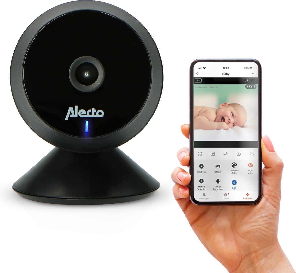 Alecto WiFi-Babyphone mit Kamera und App – Full HD – Benachrichtigung über Bewegung und Ton – smartbaby5bk – Schwarz