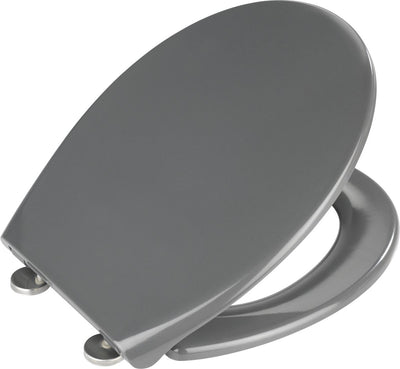 Wenko WC-Sitz Samos – antibakterielles dunkelgraues Duroplast – Easy-Close-Soft-Close-Verschluss – Fix-Clip-Befestigung aus Edelstahl – WC-Sitz – WC-Sitz – dunkelgrau