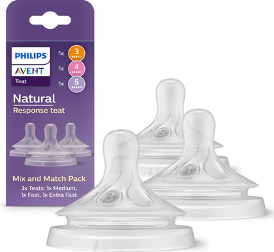 Philips Avent Natural Response Sauger – Mix Match – 3 Stück – mittel, schnell und extra schnell – Anti-Kolik – Anti-Auslauf – BPA-frei – Scy960 03