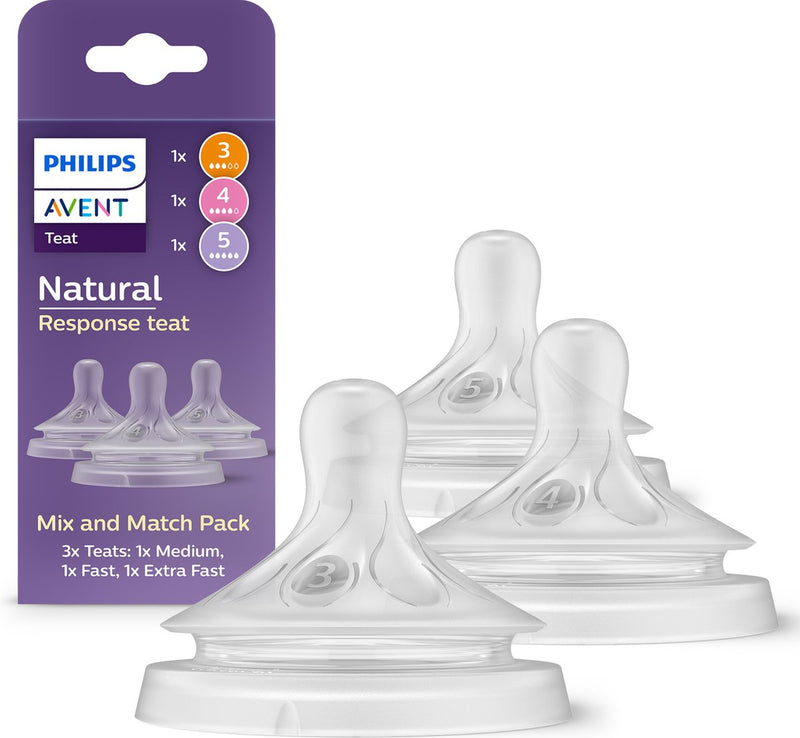 Philips Avent Natural Response Sauger – Mix Match – 3 Stück – mittel, schnell und extra schnell – Anti-Kolik – Anti-Auslauf – BPA-frei – Scy960 03