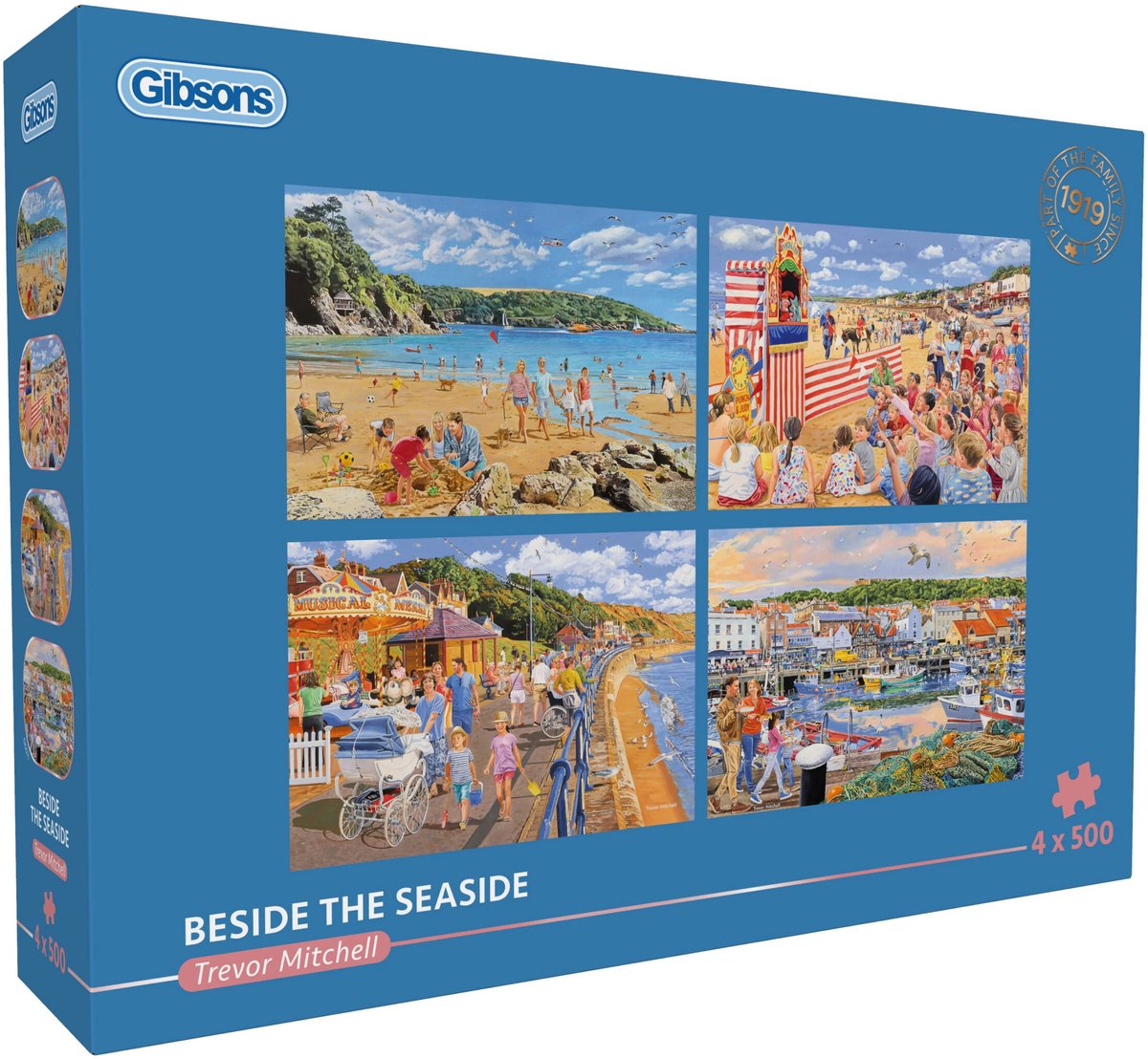 Gibsons Puzzle „Neben dem Meer“, 4x500 Teile, voller Puzzlespaß.