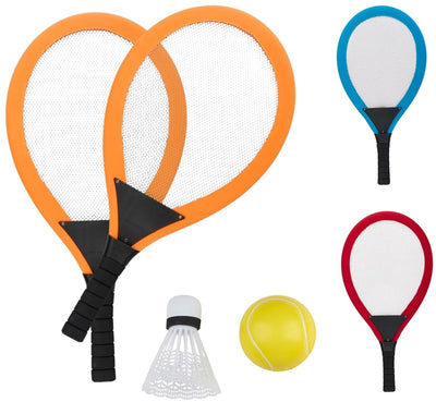 Eddy Toys Riesen-Tennis-Set – Riesen-Tennis-Set – großes Tennisschläger-Set – 4-teiliges Tennis-Set mit Ball und Shuttle – Outdoor-Spielset für Kinder – 1 zufällige Farbe