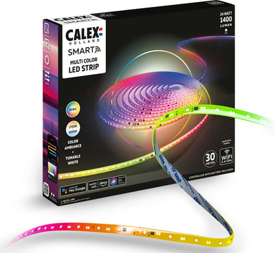 Calex intelligenter LED-Streifen – 30 m, RGB+CCT, über WLAN steuerbar, Musiksynchronisation, Innenbereich, 1400 Lumen, LED-Lichtkabel, intelligente Beleuchtung