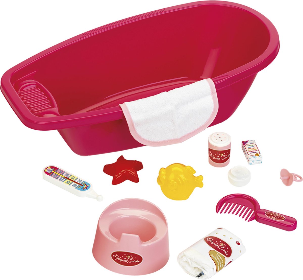Klein Toys Princess Coralie Puppenpflege Babybadewanne – 12-teiliges Set – 51 cm – Rosa