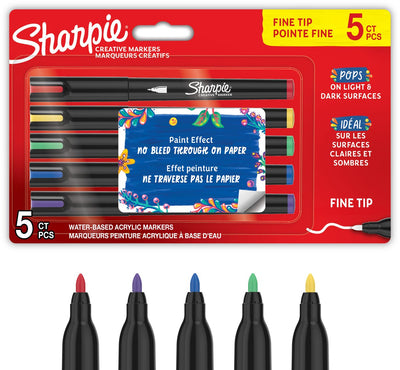 Sharpie kreative Marker-Acryl-Farbstifte | wasserbasierte Farbmarker | Nicht kontinuierliche Tinte schreibt auf den meisten Oberflächen | feiner Punkt | Bastel- und Künstlerbedarf | verschiedene Farben | 5 Stück
