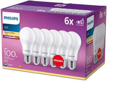 Philips LED-Energiesparlampe matt – 100 W – E27 – warmweißes Licht – 6 Stück – Energiekosten sparen