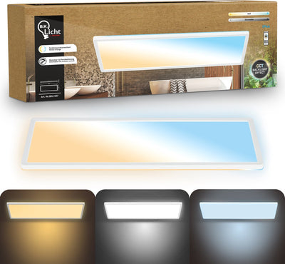 B.K.licht flach - Dimmbare Badezimmerlampe Deckenlampe - Deckenlampe mit Fernbedienung - Badezimmerbeleuchtung mit CCT - IP44 - 58 x 20 cm - Weiß