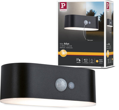 Paulmann Solar-LED-Wandleuchte für Outdoor-Adya-Bewegungsmelder IP44 3000K 200lm schwarz
