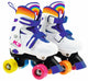 K3 - Rollschuhe - Größe 34 37 - in 4 Größen verstellbar - mit Stopper - Weiß - Regenbogen - mit Rollen in 4 Farben - 3 Varianten