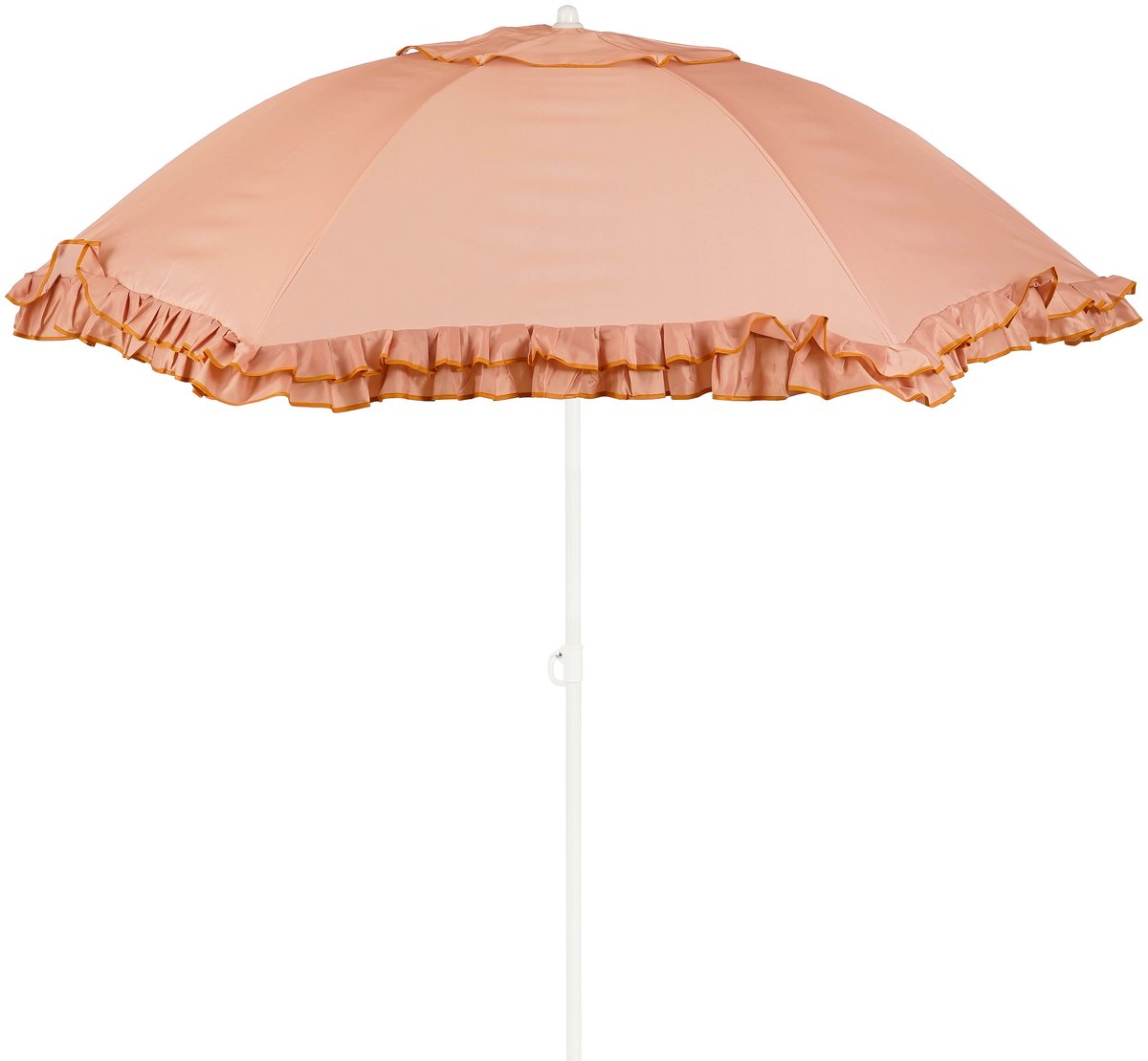 Glimmerdekorationen kippbarer Sonnenschirm mit Rüschen – Stockschirm 238 x ø195 cm – Garten- oder Balkonschirm – Polyester, Stahl – Pfirsich